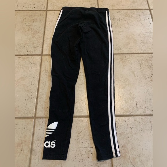 Adidas Black Trefoil Logo Leggings - White 3-Stripe - Size US S (CDN S/P) - Picture 3 of 5